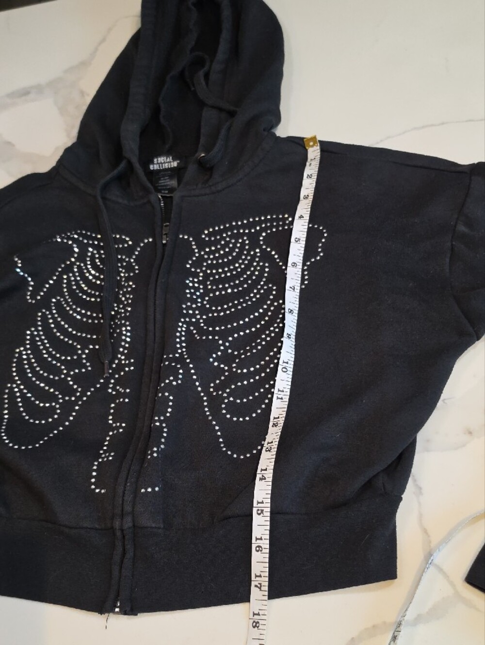 Black Rhinestone Ribcage Zip-Up Hoodie - Picture 4 of 4